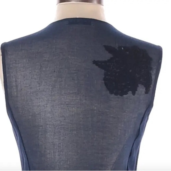 SANDRO Paris Navy WRAP Crepe Dress SHEER BACK - Picture 2 of 8